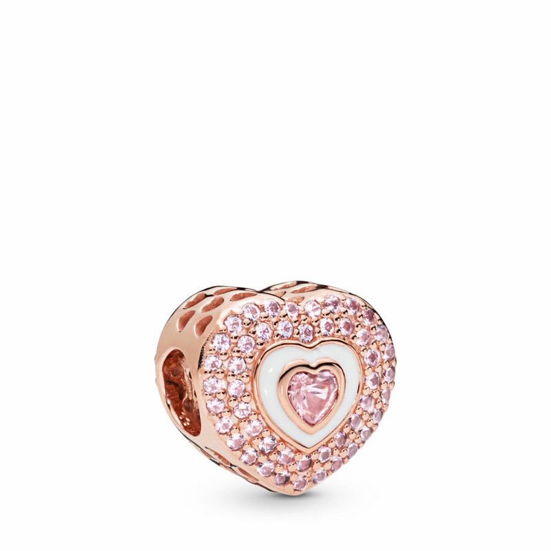 Pandora Hearts On Hearts Charm Ireland - Pandora Rose/Enamel/Pink/Crystal - 876402JUY